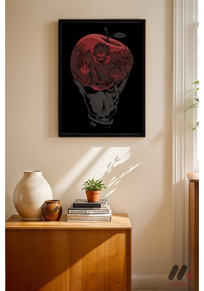 Death Note Elma Anime Poster, Siyah Çerçeveli Duvar Tablosu - Anime Severlere Özel Hediye