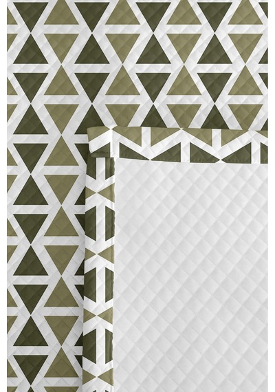 Geometrik Yeşil Minimal Tek Kişilik Pike Takımı - Haki Beyaz Bohem 160x220 Cm Yazlık Yatak Örtüsü Ahenkli Kıyı Nüansı