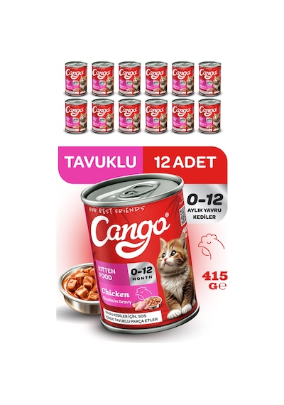 Cango Yavru Yaş Kedi Maması Tavuklu 415gr 12li