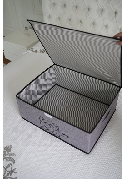 50x40x19 Cm Keçe Kapaklı Hurç Katlanabilir Saklama Kutusu Dolap İçi Giysi Organizer Gri - 750788432 Gri