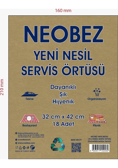 Yeni Nesil Servis Örtüsü 32x42 Cm 18 Adet Mavi Runner&amerikan Servisi Diğer