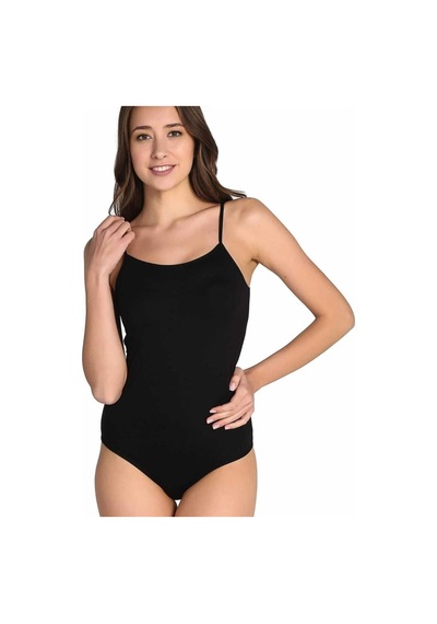 Lucien Vela Kadın Siyah İp Askılı Pamuklu Body Basic İç Giyim Siyah