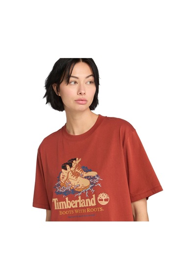 Timberland Front Boot Graphic Erkek Kırmızı Yuvarlak Yaka Tişört Kırmızı