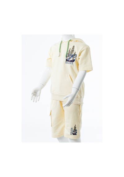 Xo Kids Erkek Çocuk Yazlık 2li Alt Üst Takım Tişort + Şort 2-7 Yaş 3222 Krem