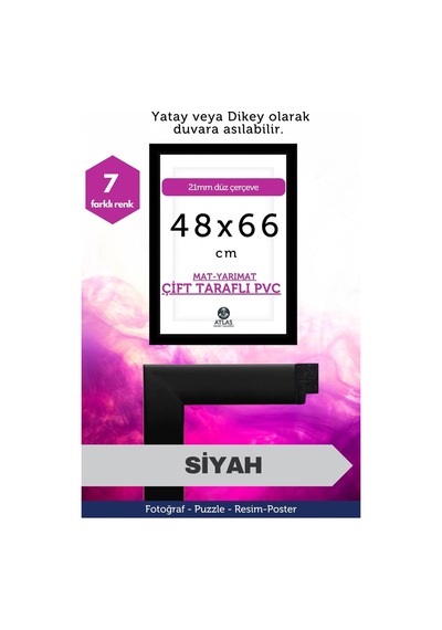 Siyah-21mm-48x66 Cm Mat Pvc Li Camsız Fotoğraf Puzzle Belge Çerçeve Yatay Dikey Asılabilme. 64990467
