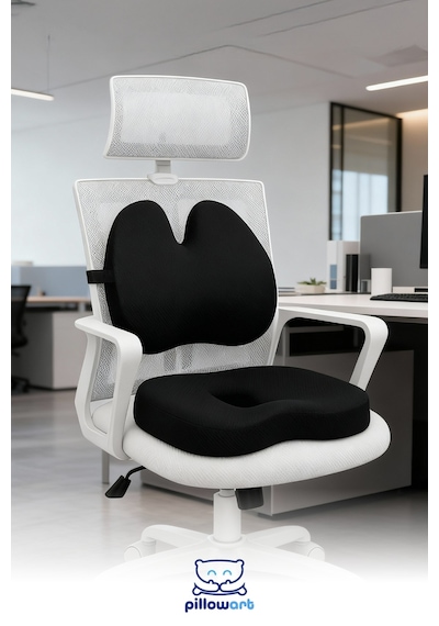 Kelebek Form Sırt Bel Yastığı Ve Oturma Minderi Visco Ergonomik Koltuk Destek Seti 2 Li Siyah