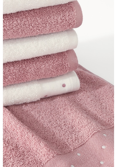 Yataş Phobe %100 Pamuk Misafir Havlusu 6'lı Set - 30x50 Cm Pembe - Ekru