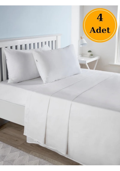 Otel Tipi 4'lü Çarşaf Seti Beyaz 180x235 | Lastiksiz Ekonomik Tek Kişilik