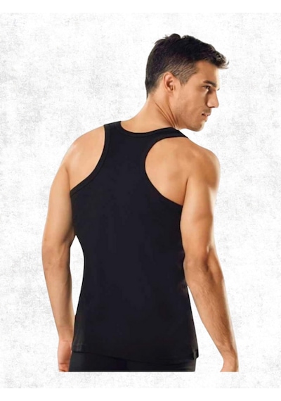 Erkek %100 Pamuk Spor Atlet Tekli Siyah