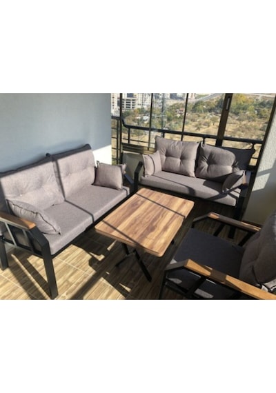 Tu Tienda 2+2+1 Sehpa Demonte Bahçe Balkon Mutfak Mobilyası Keten