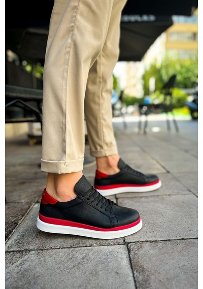 Aymood Mn979 - Santoni Gbt Spor Erkek Ayakkabı Sıyah/kırmızı