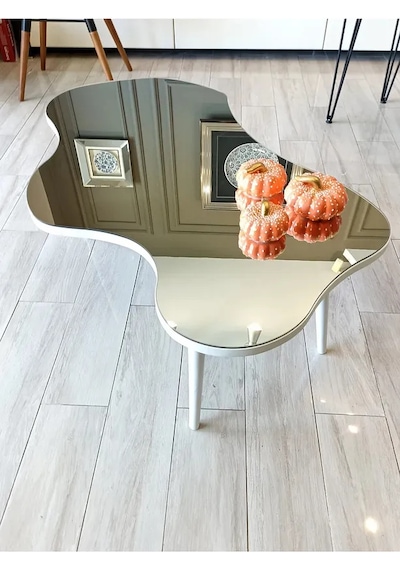 Fawdecor Aynalı Masif Ahşap Orta Sehpa - 80 X 50 Cm Beyaz