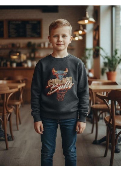Zekids Erkek Çocuk Chicago Bulls Yazılı Tasarım Sweatshirt-16396 Füme