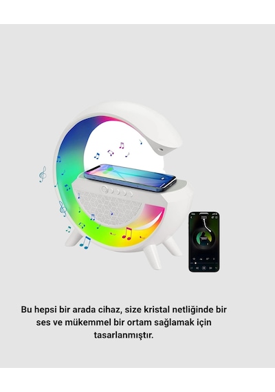 Hubrendy Tekno Rgb Işıklı Kablosuz Şarjlı Hoparlör Fm Radyolu Akıllı Gece Lambası
