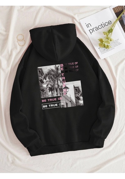 Startmore Harajuka Sokakt Yazılı Grafik Sweat Siyah Siyah