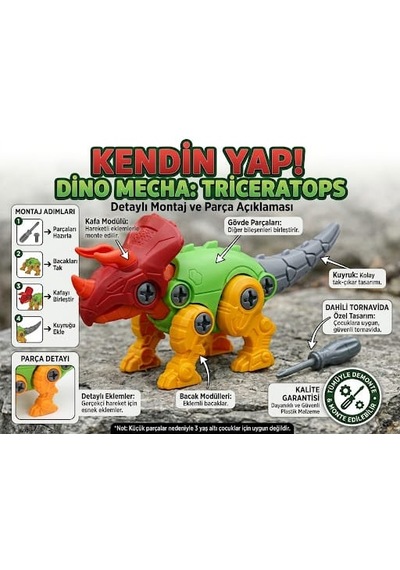 Dinazor Atolyesi Kendin Yap Kolay Montajlı 18 Cm Motor Becerilerini Geliştiren Oyuncak Dinazor Seti 22732295