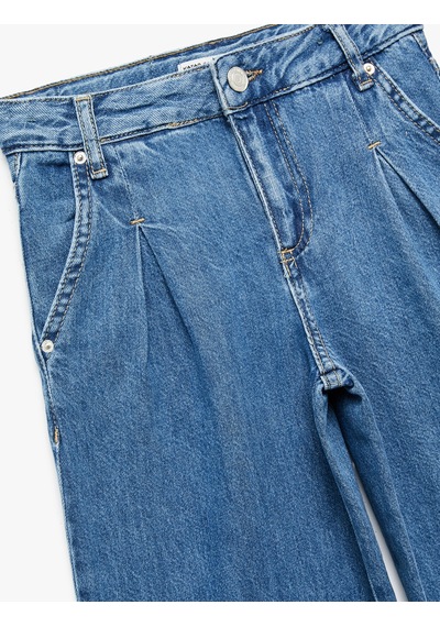 Koton Pamuklu Cepli Geniş Paça Denim Pantolon Orta İndigo 6wkg40035ad Indigo