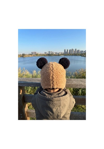 Mollycrush Bebek Camel Kışlık Peluş Şapka Kulaklı Bağcıklı Bere Modeli Kahverengi- Camel