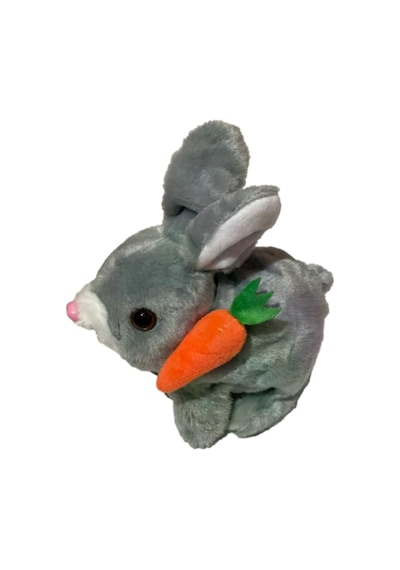Era Sesli Zıplayan Hareketli Havuçlu Peluş Tavşan 18x17 Cm Gri