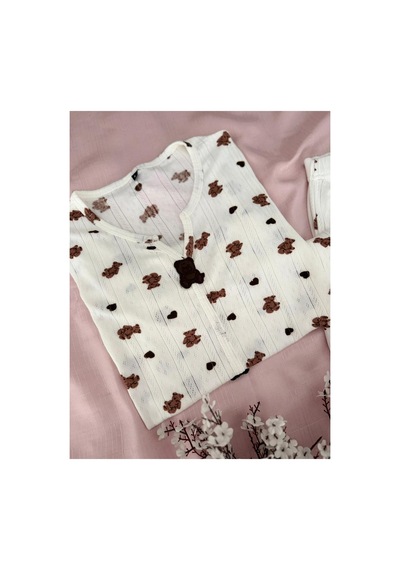 Mh Moony Homewears Loren Ayıcık Yazlık Kumaş Kısa Kol Pijama Kahverengi
