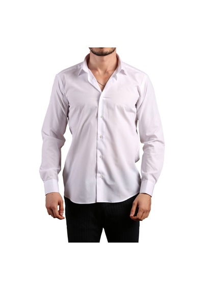 Dicotto Beyaz Dar Kesim Slim Fit Uzun Kol Düz Renk Erkek Gömlek - 151-1 001