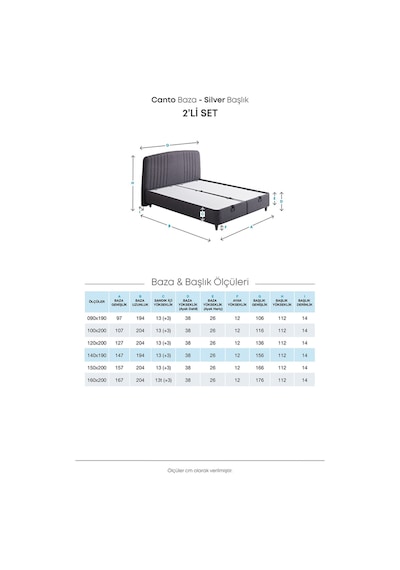 Yataş Bedding Canto Baza, Silver Başlık Tek Kişilik 2'li Set 90x190 - Antrasit