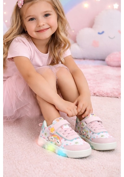 Desenli Işıklı Düz Taban-pedli Çocuk Sneaker Beyaz