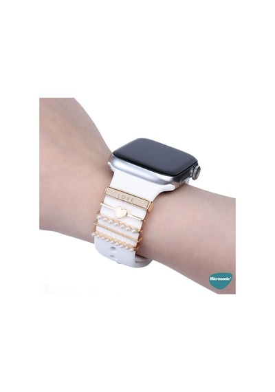 Apple Watch 8 45mm Kordon Süsü Charm İnci Kalp Rose Gold Diğer
