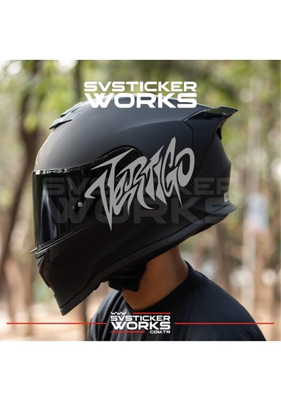 Vertigo Yazılı Kask Sticker Tüm Kasklar Uyumlu Tek Yön 1 Adet Gri