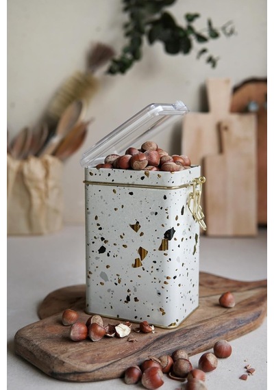 Ayrex Er043-9g Terrazzo Cream Desenli Dikdörtgen Metal Saklama Kabı 8x10 Cm Terrazzo Cream Diğer