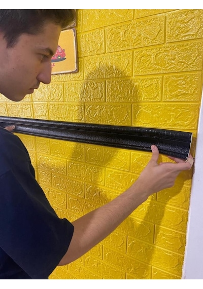 Siyah 4 Adet 235cm Esnek Duvar Çıtası Dekoratif Yapışkanlı Çerçeve Süpürgelik