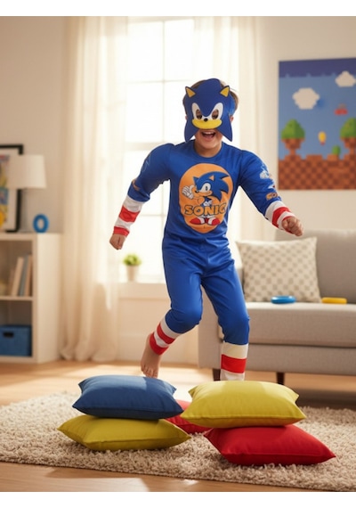 Kostümix Süper Kahraman Kostüm - Sonic Çocuk Kostüm Kaslı Mavi