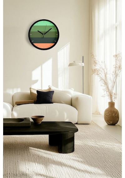 Çizgili Modern Tasarım Duvar Saati - 25cm - Önü Camlı Siyah Kasa - Sessiz Mekanizma-jh0314 Siyah