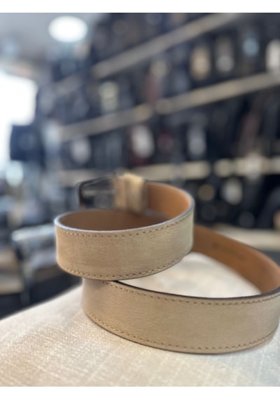 Trg Polo Krem Hakiki Deri Erkek Kemeri- 4cm