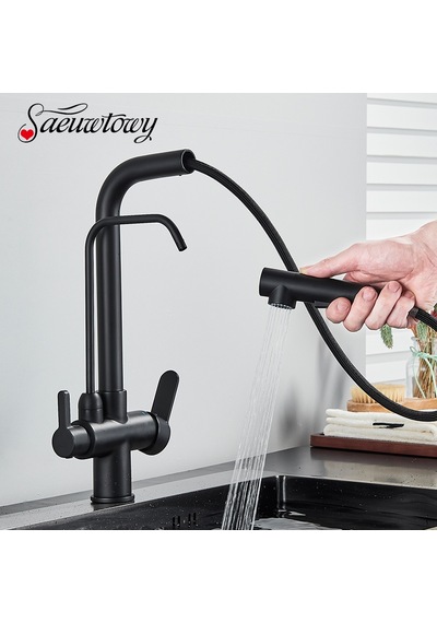 Mutfak Eviye Bataryası Dual Flow Su Arıtma Çıkışlı Siyah + Fıskiyeli