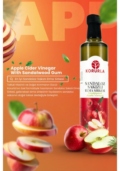 Sandaloz Sakızlı Elma Sirkesi Doğal Fermantasyon Sandalwood Apple Vinegar 500 Ml