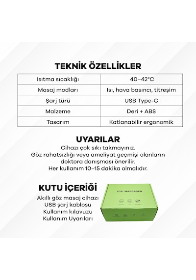 Eldi Medikal Göz Yorgunluğu İçin Isıtmalı Hava Basınçlı Bluetoothlu Akıllı Göz Masaj Cihazı