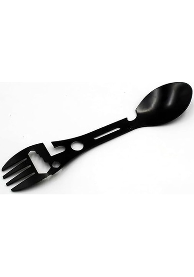 2'li Paket 5'i 1 Arada Spork Seti Paslanmaz Çelik Kamp Çatal Kaşık Bıçak Şişe Açacağı Outdoor Mkmp-0044 Siyah
