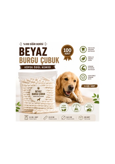 Beyaz Burgu Çubuk Köpek Ödül Kemiği 100 Lü Paket