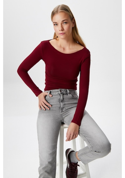 Ritnice Kayık Yaka Need Uzun Kollu Bordo Soft Top / Bluz Bordo