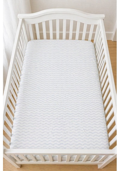 Pamuklu Penye 70x140 Lastikli Bebek Çarşafı Lastikli Beşik Çarşafı Bebek Çarşafı Zikzak Mavi