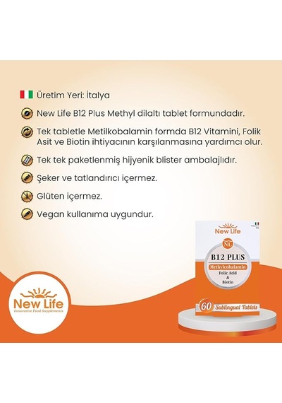 New Life B12 Plus Methylcobalamin 60 Tablet 3 Adet