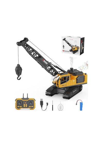 Dev Boy 40 Cm. Duman Çıkaran 12 Kanal 680 Derece Dönebilen Oyuncak Kepçe Metal Uzaktan Kumandalı Şarjlı Dozer Vinç