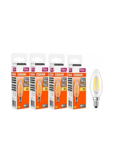 Osram Led Filament Mum Ampul E14 4w 470 Lümen 2700k Sarı Işık 40w Eşdeğeri Şeffaf Cam Dim Edilemez 4'lü Paket Diğer
