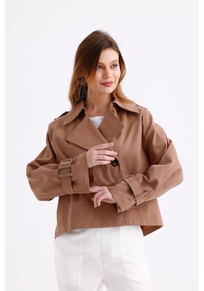 Pastelastore %100 Pamuk Gabardin Astarlı Oversize Geniş Kalıp Kadın Crop Kısa Trençkot 1122 Koyu Bej Pastelastore %100 Pamuk Gabardin Astarlı Oversize Geniş Kalıp Kadın Crop Kısa Trençkot 1122 Koyu Bej