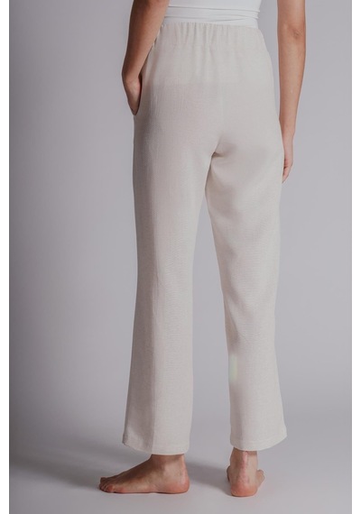 Braccas Kadın Keten Karışımlı Yandan Cepli Beli Lastikli Relaxed Fit Pantolon Naturel Naturel