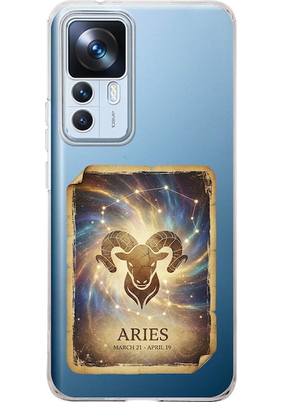 Xiaomi Mi 12t İle Uyumlu Burç Kartları Koç Tasarımlı Şeffaf Silikon Kılıf Şeffaf