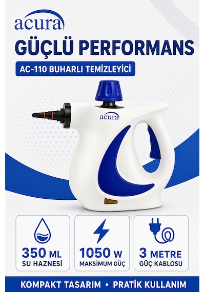 Ac-110 Buharlı Temizleyici 4 Bar, 1050 W, 9 Parça Aksesuar Ve Mikrofiber Bez Dahil