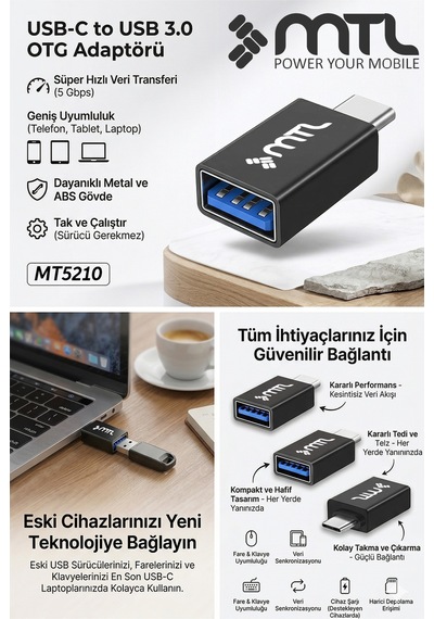 Type-c To Usb 3.0 Otg Çeviri Adaptör - Yüksek Hızlı Veri Ve Çevre Birimi Bağlantısı Mt5210