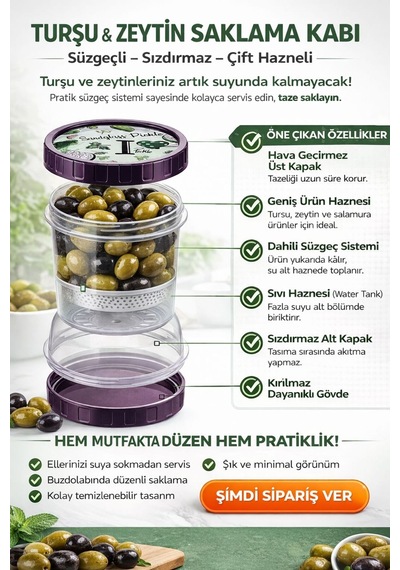 Kum Saati Zeytin Turşu Kabı Süzgeçli Saklama Kabı Diğer